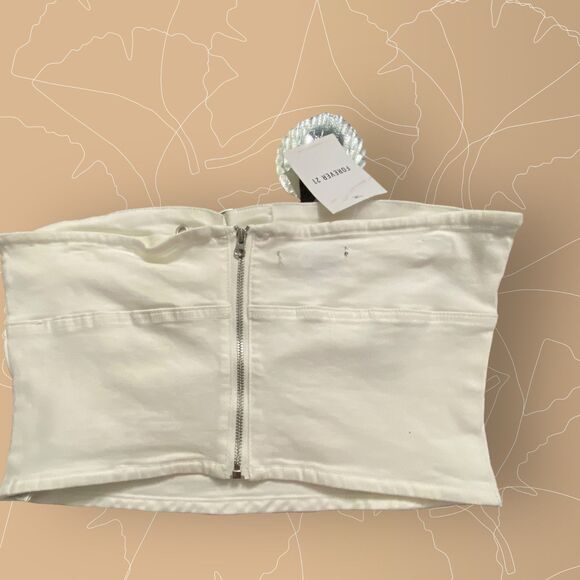 FOREVER 21 Women White Tube Top  Key Hole Stretch Belt collar Medium NWT - Picture 3 of 7